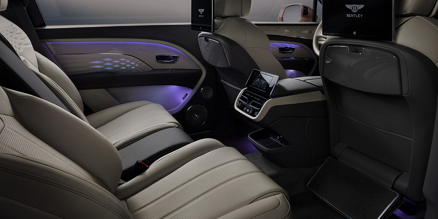 Bentley Monaco Bentley Bentayga EWB Azure SUV rear interior with Bentley Diamond Illumination