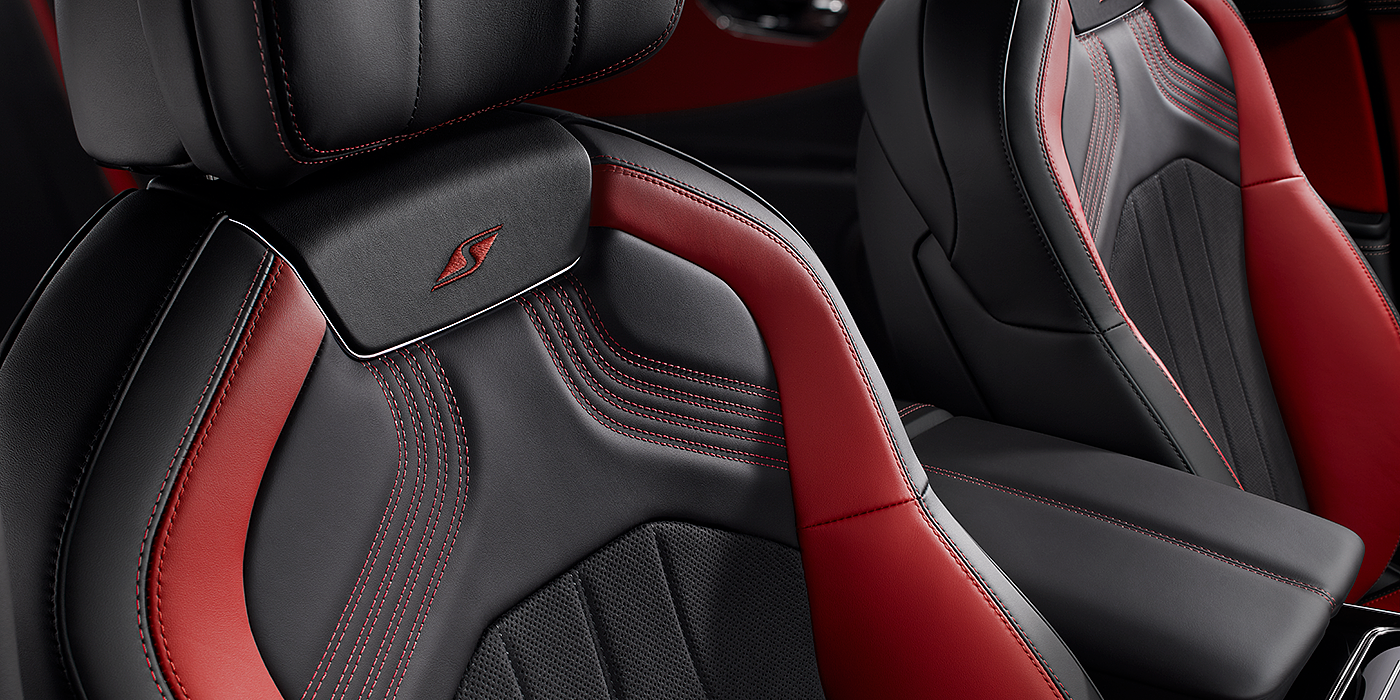 Bentley Monaco Bentley Flying Spur S seat in Beluga black and \hotspur red hide with S emblem stitching