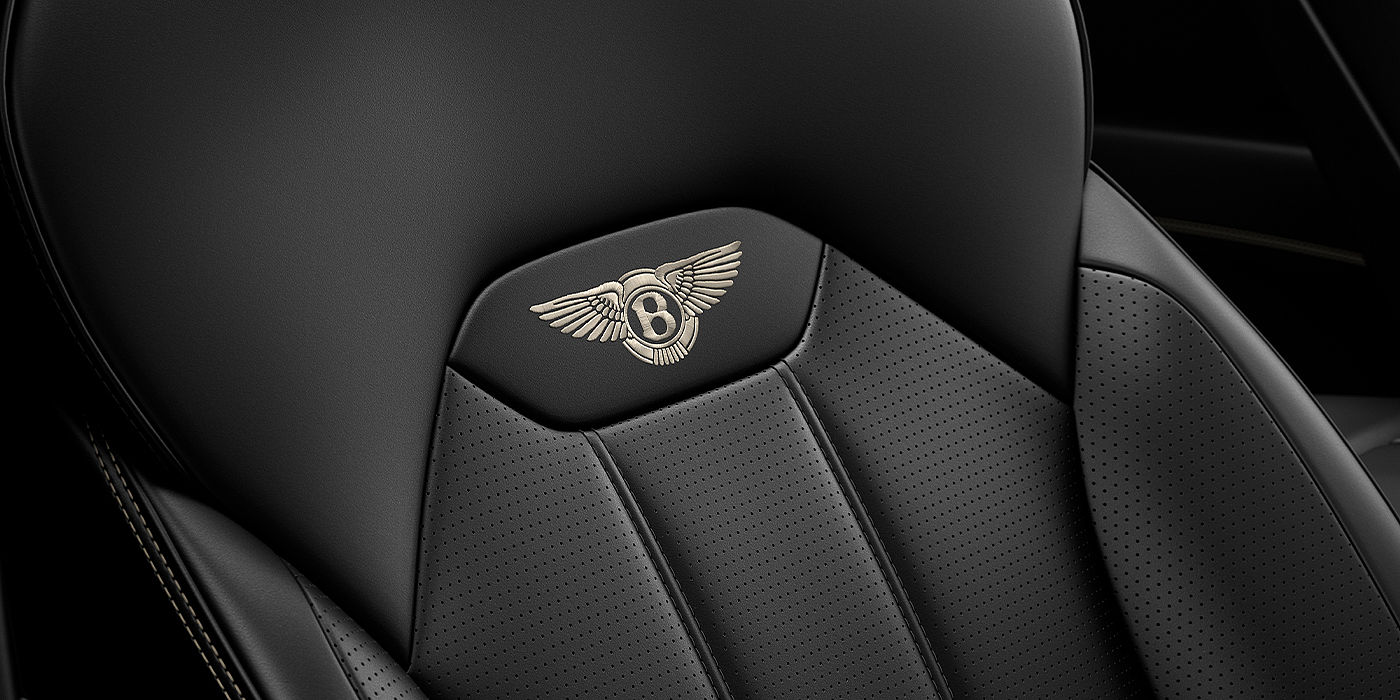 Bentley Monaco Bentley Bentayga SUV seat detail in Beluga black hide
