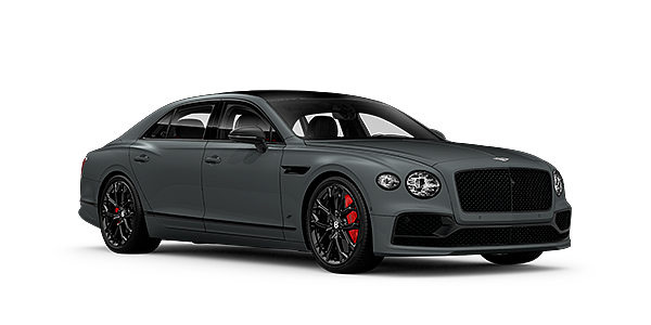 Bentley Monaco Bentley Flying Spur S front side angled view in Cambrian Grey coloured exterior. 
