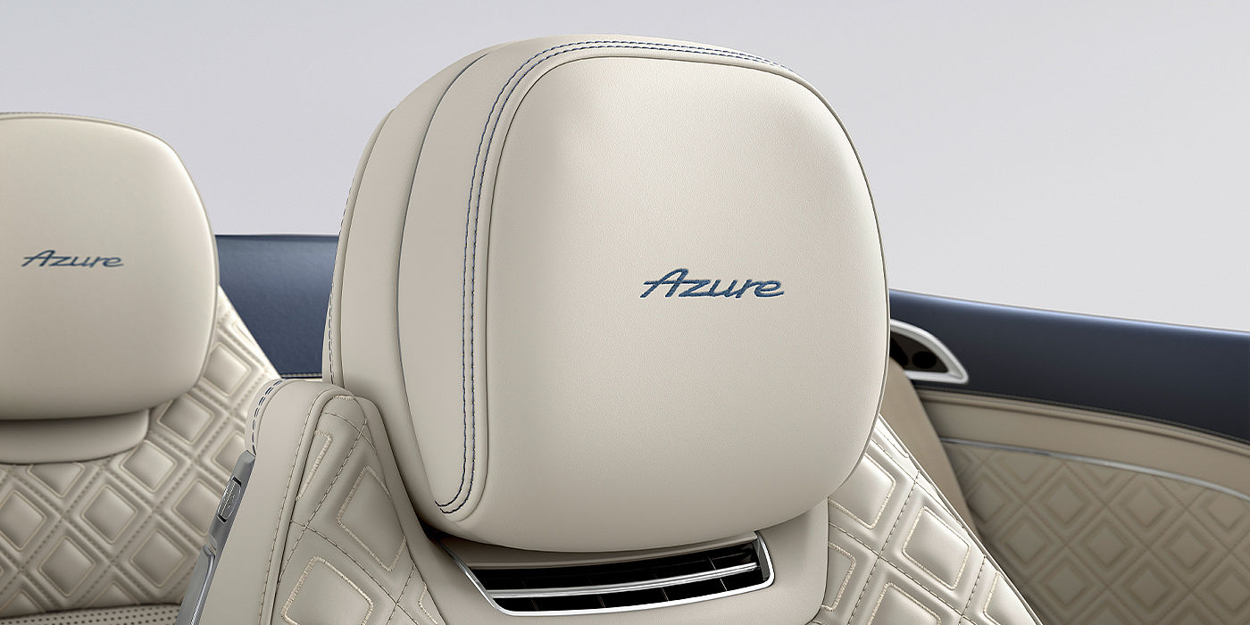 Bentley Monaco Bentley Continental GTC Azure convertible seat detail in Linen hide with Azure emblem